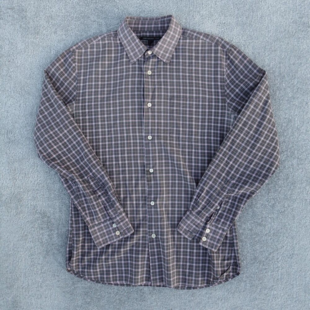John Varvatos USA Shirt Mens M Black Red Tartan Plaid Button Up Long Sleeve